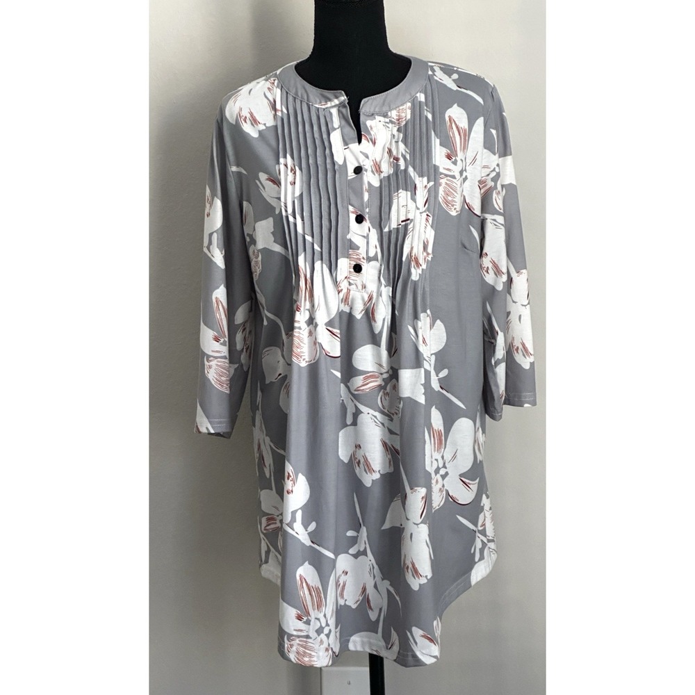 Reborn Women's Tunic/Dress Gray with Florals Size (L) - Picture 4 of 16